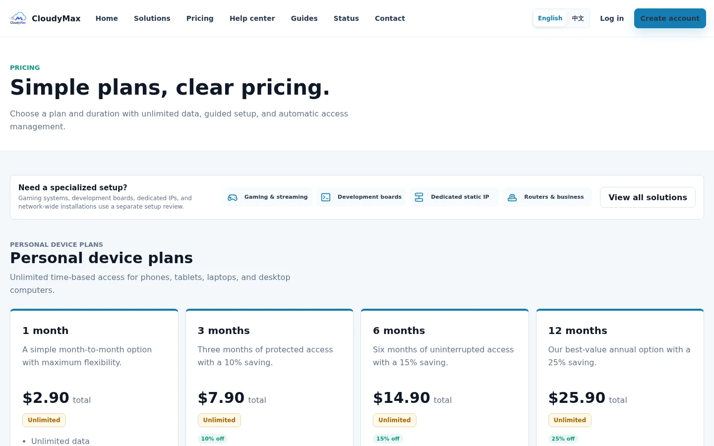 CloudyMax plan duration and pricing controls